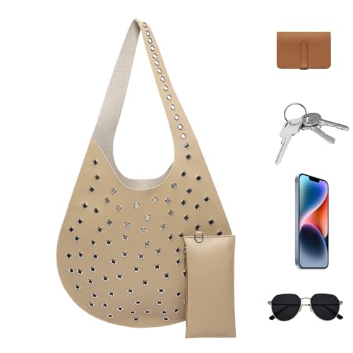 Y2K Umhängetasche Nieten Damen Umhängetasche | Hohle Umhängetasche | Punk Style Tote Bag | Nieten Tote Bag | Leder Tote Bag mit Punk | Modische Tasche, kaki, Se référer au descriptif von Générique