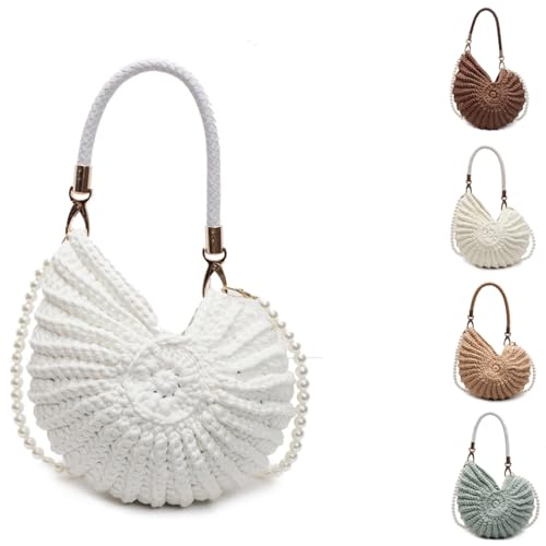 (1 Stück) Handgewebte Muschel-Strandtasche für Damen mit verstellbarem Perlenriemen, Ledergriff, gehäkelte Sommer-Umhängetasche., Beikbao-a-weiß, 10.24 x 3.94 x 10.63 inches von Generisch