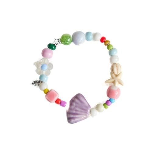 1 Bunte Keramik Muschel Seestern Perlen Armband für Frauen Boho Fisch Perlen Geflochtene Seil Kette Strand Party Schmuck von Generisch