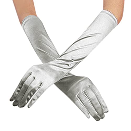 1 Jahr Mädchen Handschuhe Samthandschuhe Schwarz Handschuhe Party Long Opera Evening Frauen Abschlussball-Handschuhe Hochzeiten Handschuh aus Satin Einfache Halloween Kostüme White (Grey, One Size) von Generisch