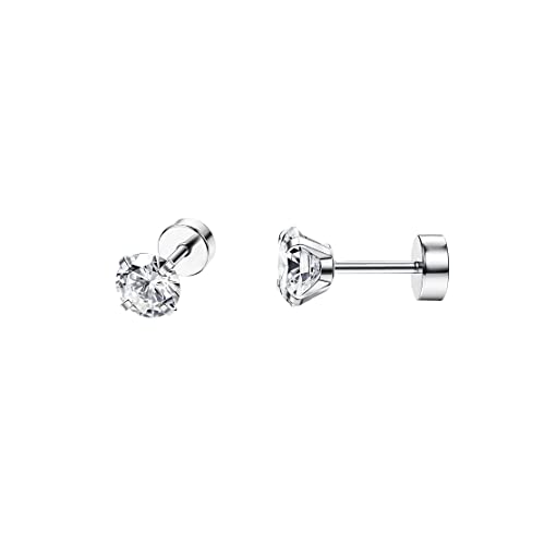1 Paar Edelstahl 3Mm Kristall Ohr Piercing Ohrstecker Cz Frauen Kleine Ohrstecker Mit Flachen Rücken Schraube OhrsteckerProfessionell und modisch von Generisch