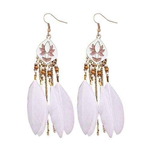 1 Paar Frauen Faux Feder Ohrringe Ohrringe Lange Tropfen Baumeln Ohrringe mit Design Legierung Frauen Mode Lange Ohrringe für den täglichen Gebrauch Kleine Creolen Dünn, Einheitsgröße, Zink, Kein von Generisch