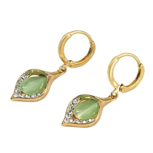 1 Paar grüne Wassertropfen-Ohrringe mit Katzenaugen-Stein, baumelnde Ohrringe für Frauen, modische Temperament-Ohrringe, Hochzeit, Party, Schmuck, langlebig und schön von Generisch