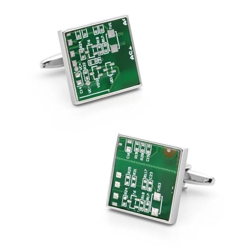 1 Paar modische Manschettenknöpfe, grün, Leiterplatten-Design, hochwertiges Messingmaterial, Herren-Manschettenknöpfe, langlebige Verarbeitung von Generisch