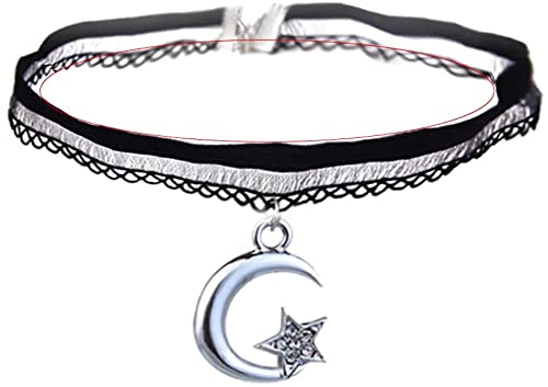 1 Stück Stern Mondketten Spitze Halskette Samt Halskette Schmuck Geschenke für Frauen/Mädchen Haltbarkeit von Generisch