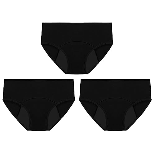 1-teilig/3-teilig Unterhosen für Damen, Einfarbige, große, auslaufsichere, konservative, physiologische Hose mit niedriger Taille für Damen Umstandsmode Unterwäsche (AB-Black, XXXL) von Generisch
