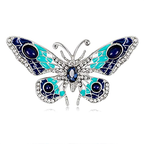 1 x Schmuckbrosche für Damen, Ansteckblume mit blauem Schmetterling, Hochzeit, Brautschmuck, Schal, Clip, Tasche, Ornament, Haltbarkeit und Mode von Generisch