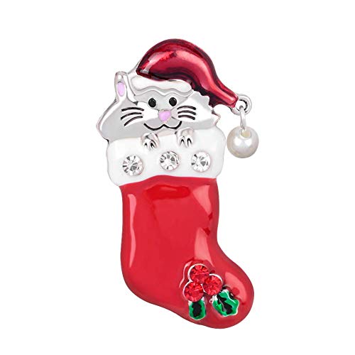 1 x Weihnachtsstrumpf, Katze, Anstecknadel, Emaille, Schmuck, Anstecknadel, Anstecknadel, Schmuck, Anstecknadel für Kleid, Schal, Schal, Tasche, Ornament, sehr schön und elegant von Generisch