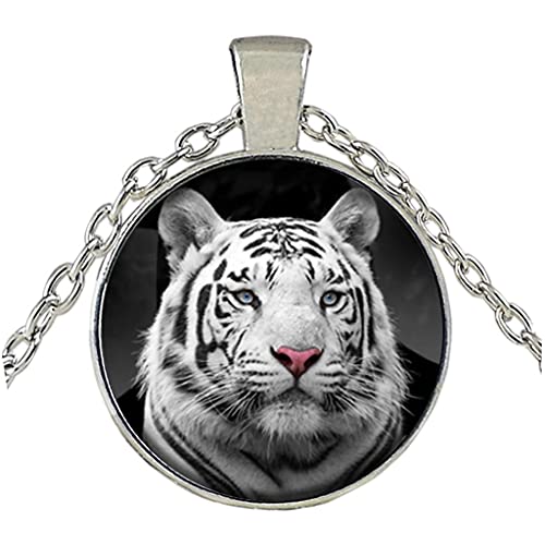 1 x modischer Damen-Hochzeitsschmuck, weißer Tiger, Cabochon, Glas-Anhänger, Halskette, langer Mantel, Kette, Schmuck, kreative und exquisite Verarbeitung, attraktives Design von Generisch
