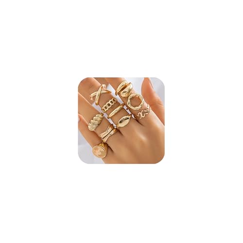 10 Stück Chunky Ring Damen, Gold Silber Chunky Ringe Stapelbare Goldring Silberring Golden Dicke Knuckle Ringe Fingerring Statement Rings Schmuck für Frauen Mädchen (Gold) von Generisch