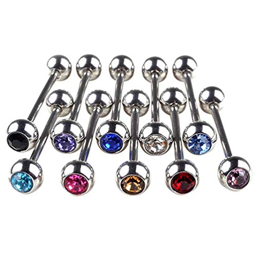 10 Stück Glänzende Strass Kugel Barbell Zungenpiercing Ringe Punk Männer Frauen Piercing Schmuck Stilvoll Clever von Generisch