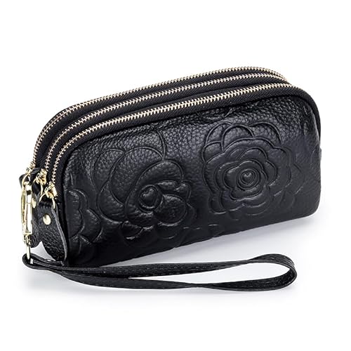 ★100% ECHT LEDER Biene Ledertasche Clutch Abendtasche Geldbörse - Elegant Design - Schwarz Rose von Generisch