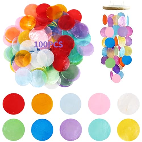 100 natürliche Muscheln zur Dekoration, 5,1 cm, runde Meeresaustern-Verzierungen mit zwei Löchern zum Basteln von Windspielen von Generisch