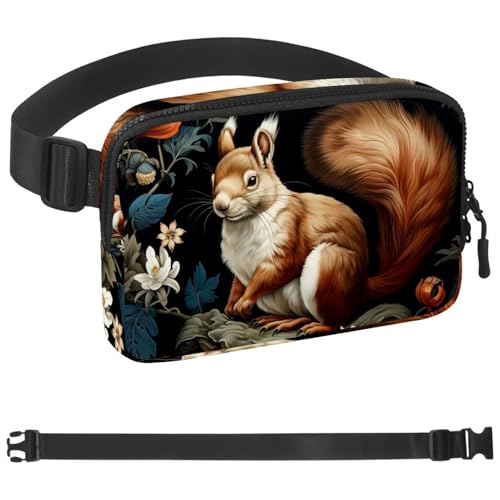 1096 Umhängetasche mit Eichhörnchenmuster auf bunten Blumenzweigen, Gürteltasche für Damen und Herren, Gürteltasche für Reisen, Freizeit, Wandern, Radfahren, mehrfarbig, 4 x 23 x 15 cm, mehrfarbig, von Generisch