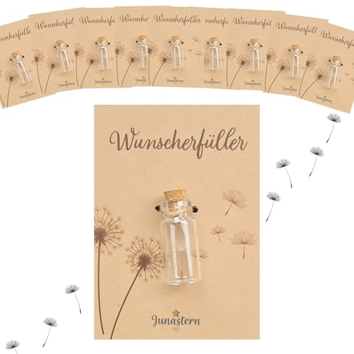 10x Wunscherfüller Set – Glücksbringer mit echtem Pusteblumen-Schirmchen im Glasfläschchen | Handgemachtes Mini-Geschenk | Kleine Aufmerksamkeit mit Bedeutung | Geschenk für besondere Anlässe von Generisch