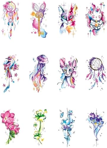 12 Blätter/Aquarell Blume temporäre Tattoos for Frauen Mädchen gefälschte Tattoos Aufkleber for Körperkunst Arm Bauch(Set 01) von Generisch