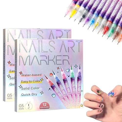 12 Colors Nail Art Pens Set, 3d Nail Polish Pens Quick Dry Graffiti Dotting Point Liner Pen Drawing Painting for Nails Art Design (2Set) von Generisch