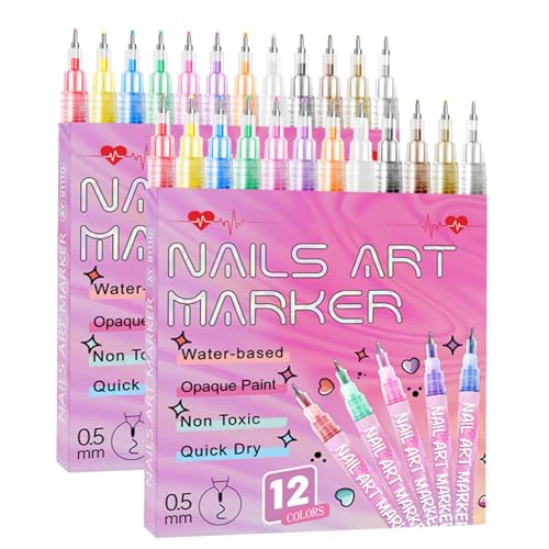 12 Farben 3D Nagellack Stift Set, Nail Art Pens, 0.5mm Nagellackstift, Maniküre Set, Nagelpunkt Graffiti Punktierstift Zeichen- und Malpinsel für Zuhause Salon Schnelle DIY Nagelkunst von Generisch