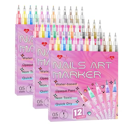 12 Farben 3D Nagellack Stift Set, Nail Art Pens, 0.5mm Nagellackstift, Maniküre Set, Nagelpunkt Graffiti Punktierstift Zeichen- und Malpinsel für Zuhause Salon Schnelle DIY Nagelkunst von Generisch