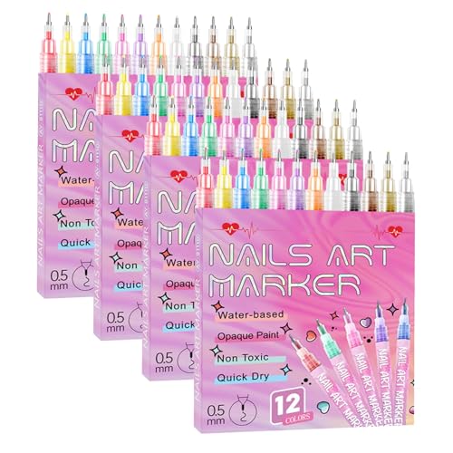 12 Farben 3D Nagellack Stift Set, Nail Art Pens, 0.5mm Nagellackstift, Maniküre Set, Nagelpunkt Graffiti Punktierstift Zeichen- und Malpinsel für Zuhause Salon Schnelle DIY Nagelkunst von Generisch
