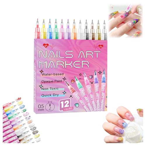12 Farben Nagellack Stift Set, Nail Art Pens, Maniküre Set, 0.5mm Nagellackstift Nagelpunkt Graffiti Punktierstift Zeichen- und Malpinsel für Zuhause Salon Schnelle DIY Nagelkunst von Generisch
