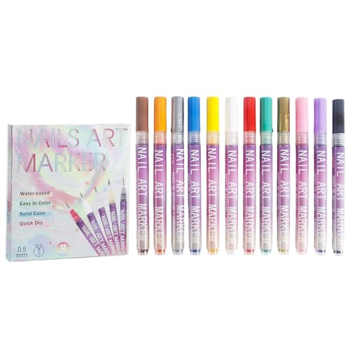 12 Farben Nagellack Stift Set, Nail Art Pens, Nagellack Schnelltrocknend, 0.5mm Nagellackstift Nagelpunkt Graffiti Punktierstift Zeichen- und Malpinsel für Zuhause Salon Schnelle DIY Nagelkunst von Generisch