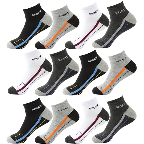 12 Paar Herren Sneaker Socken Kurzsocken Sportsocken Damen Füßlinge Baumwolle atmungsaktiv (DE/NL/SE/PL, Numerisch, 43, 46, Regular, Regular, Mehrfarbig) von Generisch