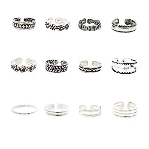 12 Stück/Set Klassische Vintage geschnitzte verstellbare Zehenringe Bohemian Sommer Charme Offener Fuß Fingerring Kreative und exquisite Verarbeitung Schön von Generisch