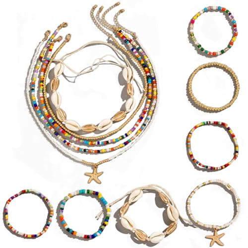 12 Stück Muschel Halskette Armband Set, Muschelkette Damen, Muschelschmuck, Damen Natural Shell Choker Halsketten Armband Schmuck Set Boho Muschelkette, Natural Shell Choker Halskette, Muschel Kette von Generisch