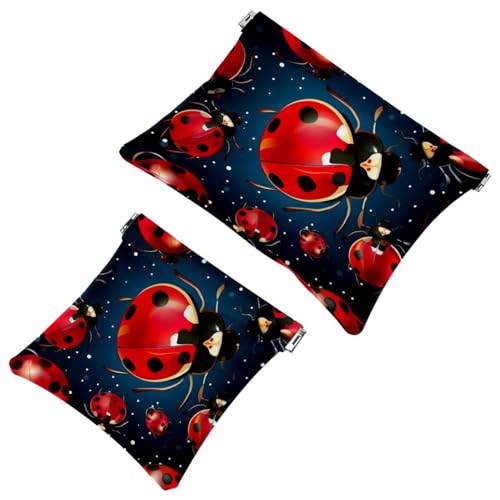 1354 Schrapnell-Tasche für Geldbörse, Motiv: Marienkäfer mit sieben Sternen, wasserdicht, tragbare Tasche für Damen, 2 Stück, Mehrfarbig 05, A：7.1x5.8in/18x14.8cm，B:4.7x4.5in/12x11.5cm von Generisch
