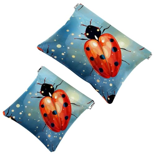 1354 Schrapnell-Tasche für Geldbörse, Motiv: Marienkäfer mit sieben Sternen, wasserdicht, tragbare Tasche für Damen, 2 Stück, Mehrfarbig 07, A：7.1x5.8in/18x14.8cm，B:4.7x4.5in/12x11.5cm von Generisch