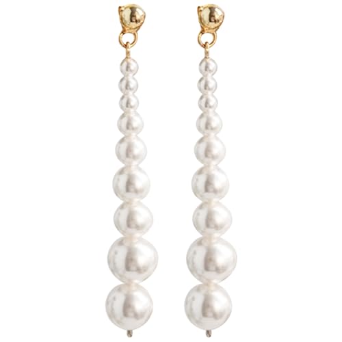 14 Karat goldene Perlenohrringe, modisches Design mit abgestuften Perlen (0,3 - 0,8 cm), 5,5 cm Länge, perfekt für Damen von Generisch