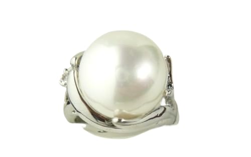 14 mm Südsee-Schmuckring, rund, Muschelkernperlen, Größe AAA, Metall, Muschelkernperlen von Generisch