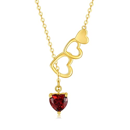 9K Echtes Gold Herz Tropfen Y Halskette für Frauen, Massivgold Liebe Herz Anhänger Halskette mit simuliertem Granat Y-förmigem Schmuck Geschenk für Geburtstag Muttertag 40+5 cm 9K Echtes Gold Herz Tropfen Y Halskette für Frauen, Massivgold Liebe Herz Anhänger Halskette mit simuliertem Granat Y-förmigem Schmuck Geschenk für Geburtstag Muttertag 40+5 cm von Generisch