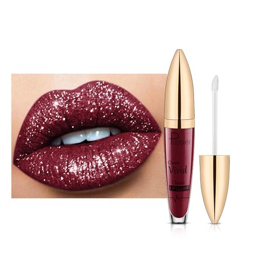 18 Farben Lipgloss, diamant glänzend langlebiger Lippenstiftr Lipgloss Shiny Flüssigkeit Diamond Dunkelrot Mauve Glitter Glänzend Schimmeren Wasserdichte Lippenstift für Frauen (04#) von Generisch