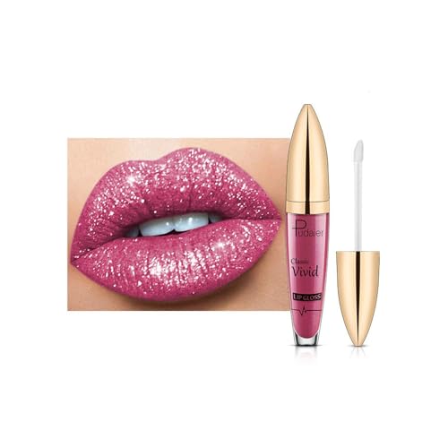 18 Farben Lipgloss, diamant glänzend langlebiger Lippenstiftr Lipgloss Shiny Flüssigkeit Diamond Dunkelrot Mauve Glitter Glänzend Schimmeren Wasserdichte Lippenstift für Frauen (06#) von Generisch