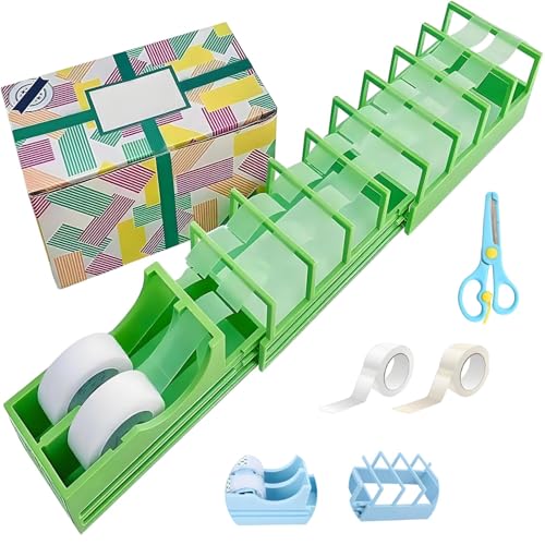 18 Streifenbandspender, Halloween/Weihnachtsbandspender, Standard-Wickelpapierschneider, tragbare faltbare Doppel-Rollbänder-Spender Assistent, kompakt und klingenfrei (Green) von Generisch