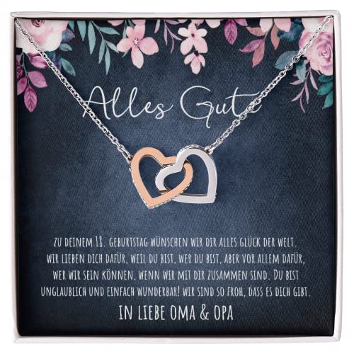 18. Geburtstag Enkeltochter Halskette von Oma Opa Doppelherz Kette Geschenk mit personalisierter Nachrichtenkarte zum Tag der Geburt/Birthday für Mädchen Enkelin (Standard Box - 14K Weißgold) von Generisch