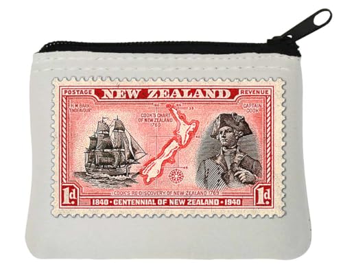 1840 Cooks Rediscovery of Neuseeland Briefmarke, Neopren-Geldbörse, 12 x 9 cm, Weiß von Generisch