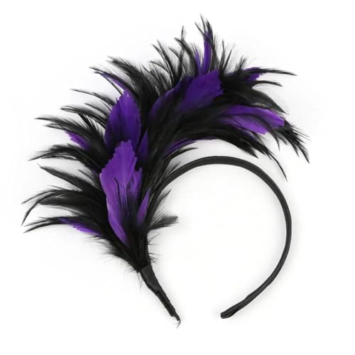 1920er Jahre Flapper-Feder-Stirnband für Damen, buntes Haar-Accessoire, Farben, Haarband, Party-Kopfschmuck, lila und schwarz von Generisch