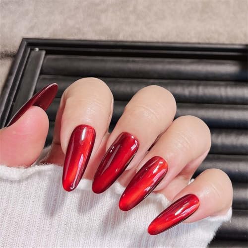 19891-XS lange mandelförmige handgefertigte tragbare Nägel, rotes Katzenauge, Nagelkunst, Dekoration, Retro, glänzend, für Damen und Mädchen, 10 Stück 19891-XS lange mandelförmige handgefertigte tragbare Nägel, rotes Katzenauge, Nagelkunst, Dekoration, Retro, glänzend, für Damen und Mädchen, 10 Stück von Generisch
