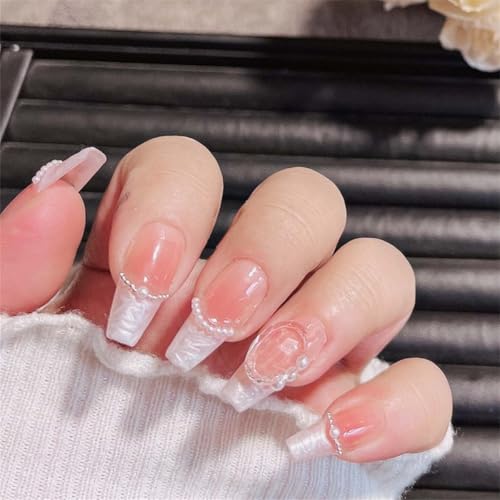 19936-XS lange Sarg-handgefertigte tragbare Nägel, Perlen, Diamant-Nagelkunst, Dekoration, französischer Schimmer, für Damen und Mädchen, 10 Stück 19936-XS lange Sarg-handgefertigte tragbare Nägel, Perlen, Diamant-Nagelkunst, Dekoration, französischer Schimmer, für Damen und Mädchen, 10 Stück von Generisch