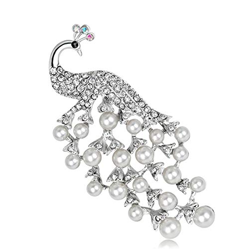 1X Brosche Frauen Corsage Diamant Pfau Mädchen Hochzeit Braut Pin Kleid Schals Schal Clip Dame Schmuck Tasche Ornament Weihnachtsgeschenk Silber von Generisch