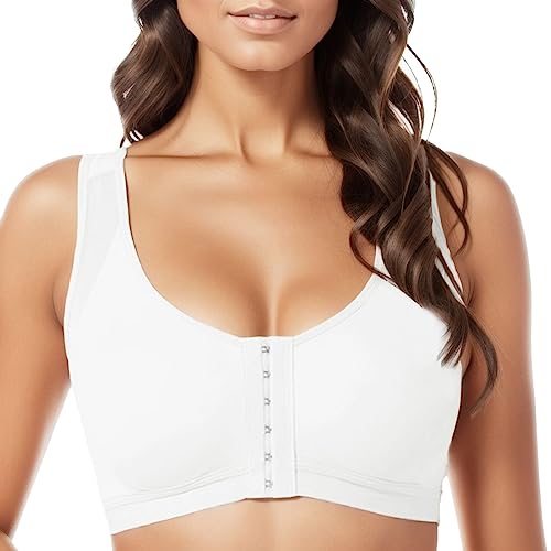 1er Pack Damen Postoperativer Sport BH Ohne Bügel Vorderverschluss Racerback Kompressions BH Haken Und Öse Komfort BH Nach Brust Op Nahtlose Starker Halt Sport Bustier Joggen Yoga Fitness Bra von Generisch