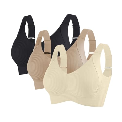 2/3er Pack Damen Nahtloser BH Ohne BüGel Glatt Komfort Vollschalen Gepolstert Bustier Seamless Lift Anti Falten Effekt BHS Push Up Starker Halt Soft Bra Verstellbar UnterwäSche FüR TäGlichen Gebrauch von Generisch