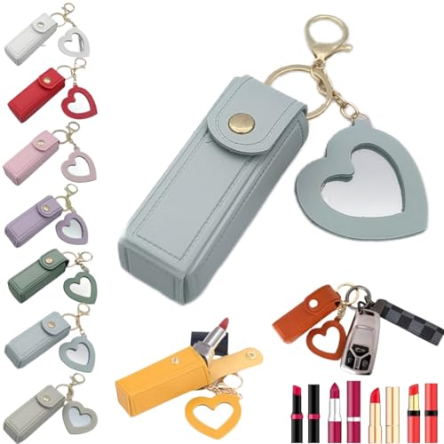2-In-1 Lip Oil Keychain,Lipstick Holders Keychains with Mirror,Potable PU Leather Lipstick Holder Keychains von Generisch