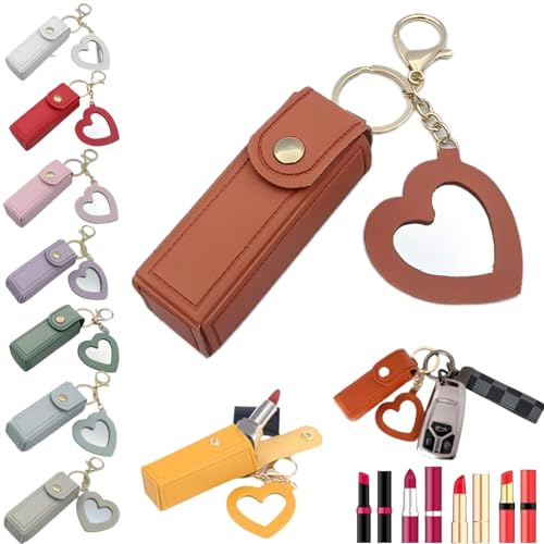 2-In-1 Lip Oil Keychain,Lipstick Holders Keychains with Mirror,Potable PU Leather Lipstick Holder Keychains von Generisch