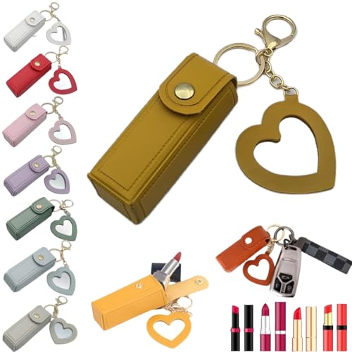 2-In-1 Lip Oil Keychain,Lipstick Holders Keychains with Mirror,Potable PU Leather Lipstick Holder Keychains von Generisch