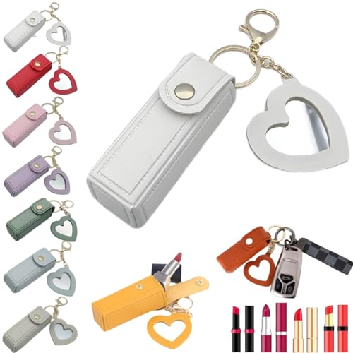 2-In-1 Lip Oil Keychain,Lipstick Holders Keychains with Mirror,Potable PU Leather Lipstick Holder Keychains von Generisch