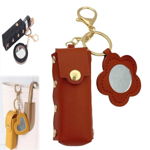 2-In-1 Lip Oil Keychain with Mirror,Soft PU Leather Portable Lip Gloss Case,Mini Lipstick Bag with Pendant for Car Travel Storage,Women Gift von Generisch